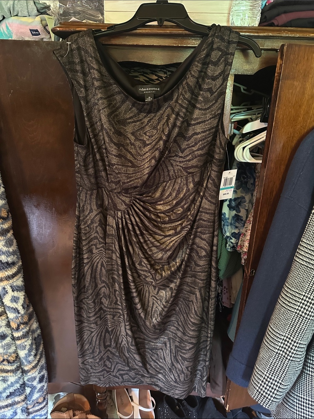 connected apparel Metallic Brown and Black Zebra-Print Midi Dress